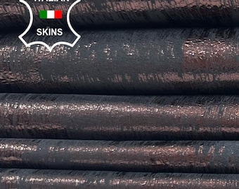METALLIC RAISIN DISTRESSED On Black Thin Soft Italian Lambskin Lamb Sheep Leather pack 2 hides skins total 12sqf 0.6mm #C2222