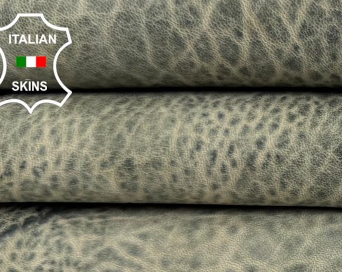 DIRTY LOOK KHAKI Grainy Distressed Vintage Look Thick Soft Italian Lamb leather skin 5sqf 1.3mm #C7334