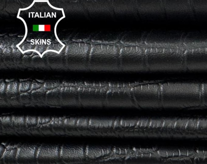BLACK CROCODILE EMBOSSED Print Soft Italian Lamb leather pack 2 skins total 12+sqf 0.9mm #C7456