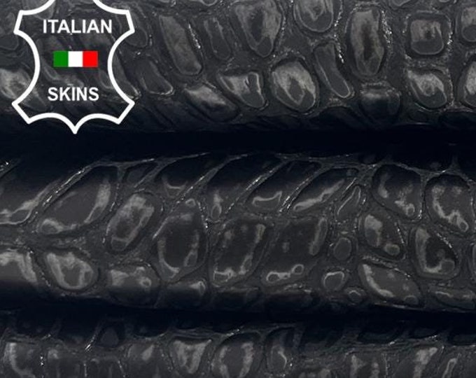 ANTIQUED GUNMETAL CROCODILE Textured Embossed Print On Thick Italian Goatskin Goat Leather hide hides skin skins 3sqf 1.1mm #C1898