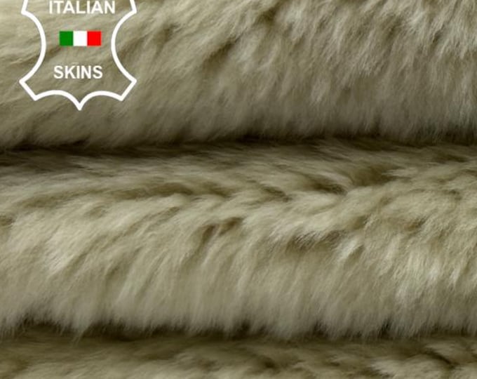 IVORY On CRACKED OLIVE Hair On Soft sheepskin Lamb shearling fur hairy sheep Italian leather 20"x31"  #C4681
