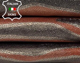 Delivered Duty Paid-TERRACOTTA SHIMMER ZEBRA Print On Italian Calf leather skin 6sqf 0.7mm #C6898