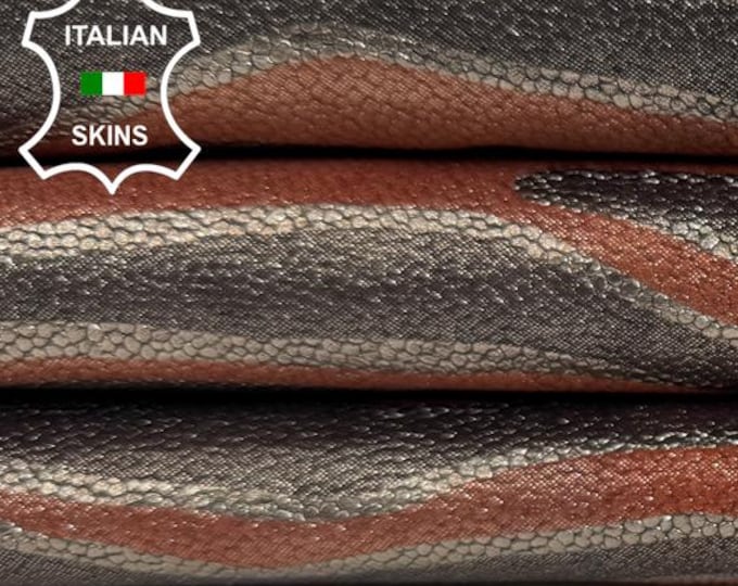 Delivered Duty Paid-TERRACOTTA SHIMMER ZEBRA Print On Italian Calf leather skin 6sqf 0.7mm #C6898