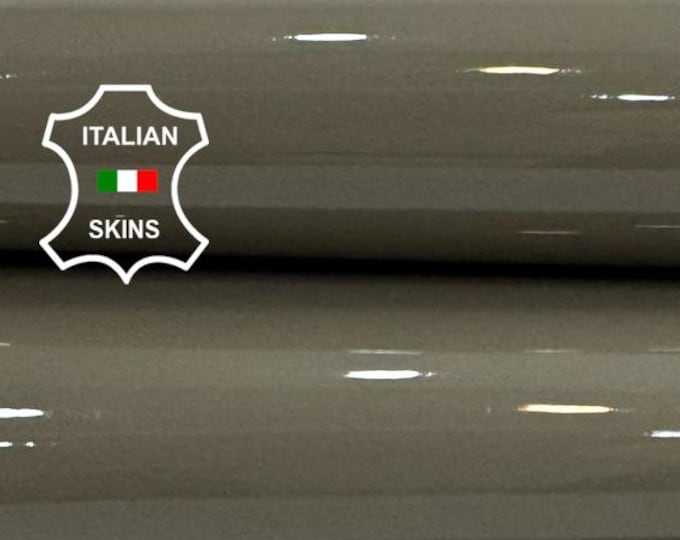 Delivered Duty paid - PATENT KHAKI GREY Shiny Thick Strong Italian Calf leather pack 10 skins total 40sqf 1.1mm #Z486