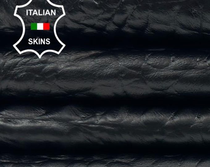 BLACK CROCODILE TEXTURED Print Embossed On Italian Lambskin Sheep Lamb leather pack 2 hides skins total 10+sqf 0.7mm #C5524