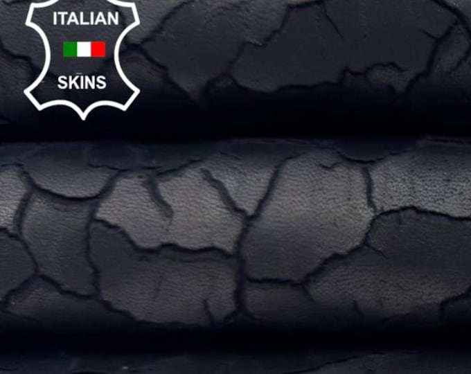 BLACK DRY MUD Naturally Cracked Thick Italian Lambskin Sheep Lamb leather hide hides skin skins 7sqf 1.2mm #C6097