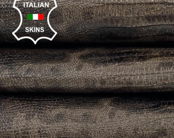 TAUPE BROWN WALNUT Tejus Reptile Print On Italian Goatskin Goat Leather hide hides skin skins 7sqf 0.9mm #C1712