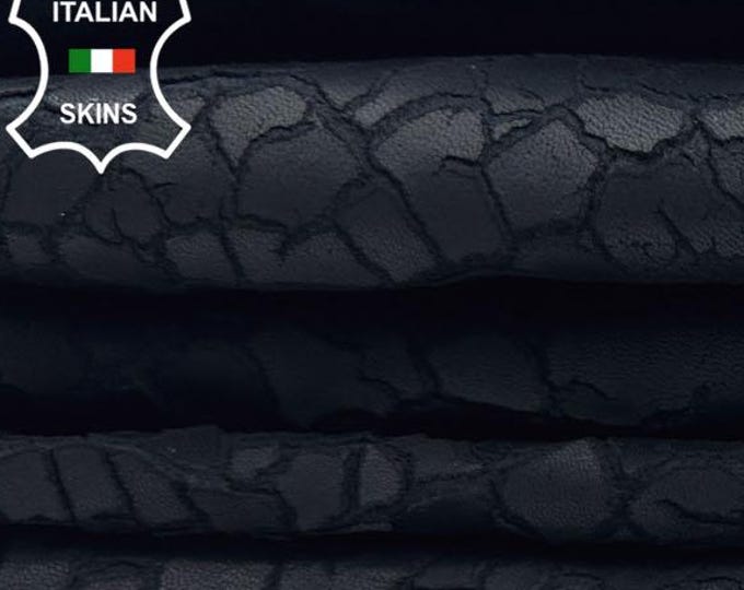 BLACK Dry Mud Cracked Naturally Textured Thick Italian Lambskin Sheep Lamb leather pack 2 hides skins total 12+sqf 1.5mm #C5306