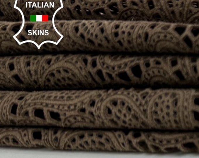 WALNUT BROWN LASER Engraved Thin Soft Italian Lambskin Sheep Lamb leather hide hides skin skins 4sqf 0.6mm #C4953