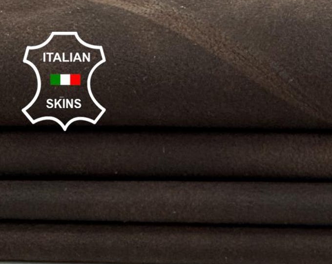 Delivered Duty paid -  BROWN NUBUCK VEGETABLE Tan Vintage Look Soft Italian Lamb leather skin 5sqf 0.8mm #Z521