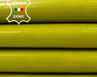 CHARTREUSE YELLOW Shiny Strong Italian Goatskin Goat leather pack 2 hides skins total 7+sqf 0.7mm #C3937