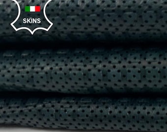 WASHED GREEN TEXTURED Perforated Print On Vegetable Tan Thin Soft Italian Lambskin Sheep Lamb leather hide hides skins 3+sqf 0.5mm #C5283