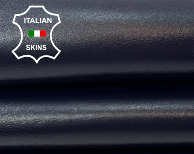 Delivered Duty paid - DARK BLUE COATED Smooth Italian Goat leather skin 4sqf 0.8mm #Z368