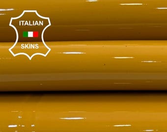 PATENT TANGERINE YELLOW Shiny Thick Italian Calf leather pack 2 skins total 8sqf 1.1mm #Z494