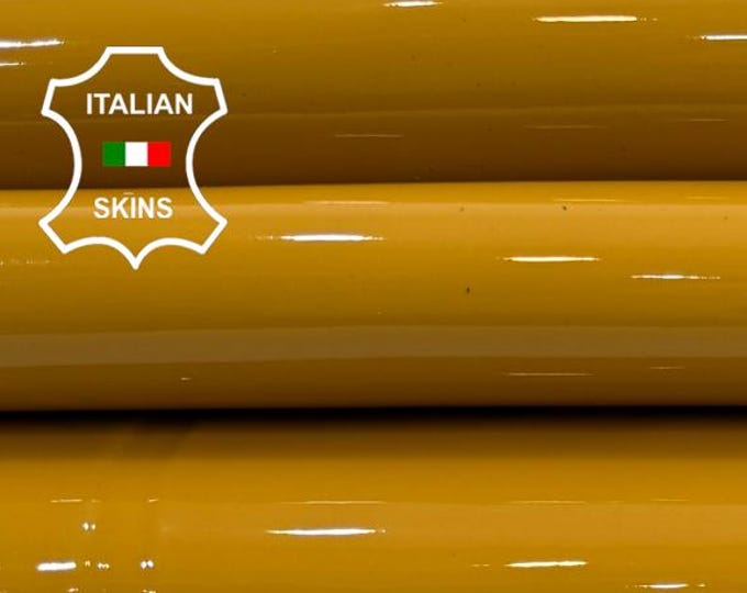 Delivered Duty paid - PATENT TANGERINE YELLOW Shiny Thick Italian Calf leather pack 2 skins total 8sqf 1.1mm #Z494