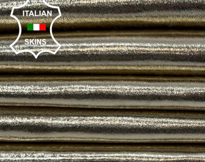 Delivered Duty paid - METALLIC PLATINUM SHINY Soft Italian Lamb leather pack 2 skins total 12sqf 0.8mm #C7914