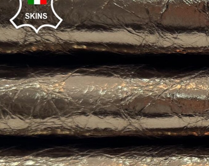 METALLIC OLD BRONZE Crinkled Italian Lambskin Sheep Lamb Leather hide hides skin skins 5+sqf 0.7mm #C6308