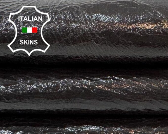 Delivered Duty paid - ESPRESSO DARK BROWN  Patent Crinkled Italian Lamb leather skin 7+sqf 1.0mm #Z294