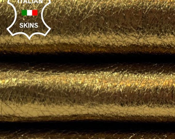 METALLIC BRASS CRINKLED Italian Lambskin Sheep Lamb Leather hide hides skin skins 5+sqf 0.9mm #C6193