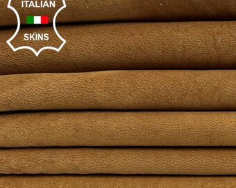 WASHED WHISKEY TAN Light Brown Nubuck Vintage Look Thick Soft Italian Goatskin Goat leather hide hides skin skins 15+sqf 1.7mm #C5302