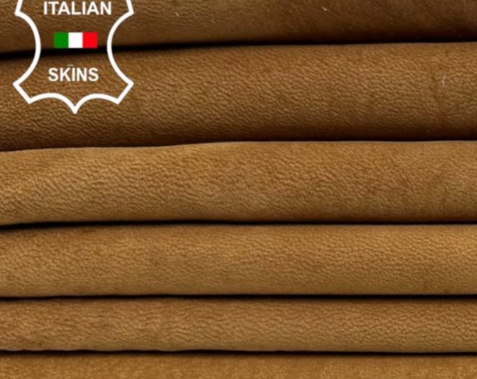 WASHED WHISKEY TAN Light Brown Nubuck Vintage Look Thick Soft Italian Goatskin Goat leather hide hides skin skins 15+sqf 1.7mm #C5302