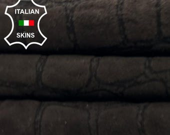 WASHED DARK BROWN Nubuck Crocodile Textured Embossed Print On Vegetable Tan Soft Italian Lambskin Sheep leather hide skins 3sqf 1.0mm #C5286