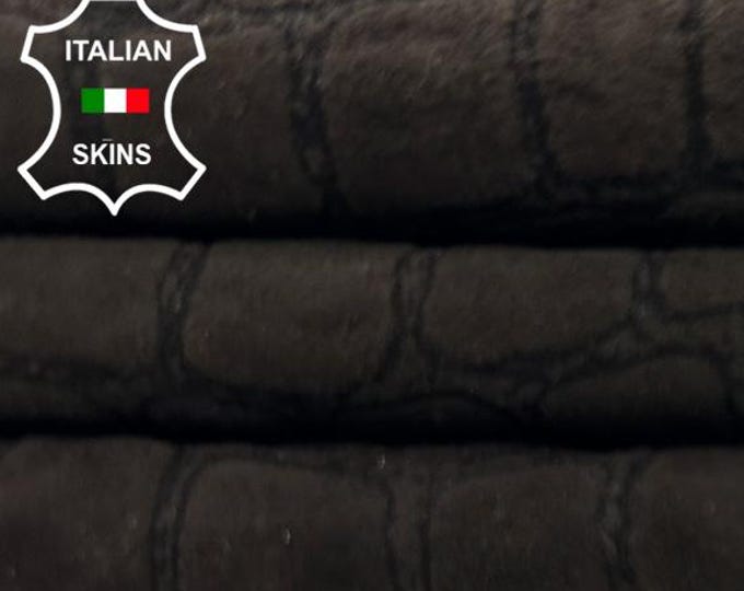 WASHED DARK BROWN Nubuck Crocodile Textured Embossed Print On Vegetable Tan Soft Italian Lambskin Sheep leather hide skins 3sqf 1.0mm #C5286