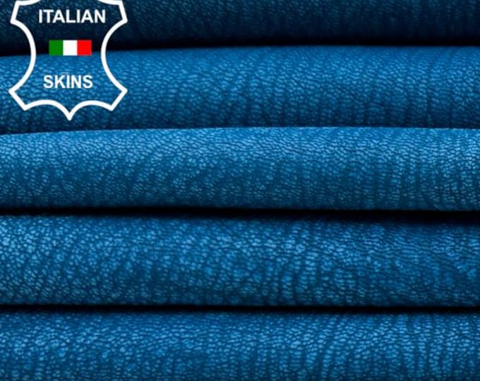WASHED BLUE TEXTURED Vegetable Tan Vintage Look Soft Italian Goatskin Goat leather pack 3 hides skins total 14sqf 1.0mm #C5050