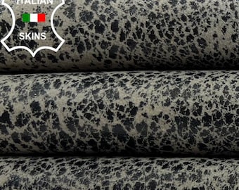 BLACK CRACKED On GREY Vintage Look Soft Italian Lambskin Sheep Lamb Leather hide hides skin skins 5sqf 0.7mm #C2092