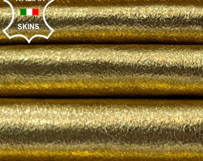 Delivered Duty Paid-METALLIC GOLD CRINKLED Rough Thin Soft Italian Lambskin Sheep Lamb Leather skin 8+sqf 0.6mm #C6389