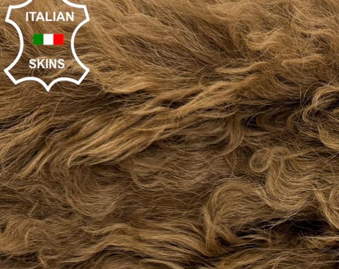 Free FedEx & Duties - CAMEL BROWN CURLY Hair On sheepskin shearling fur hairy Italian leather skin hides 20"x27"  #Z534