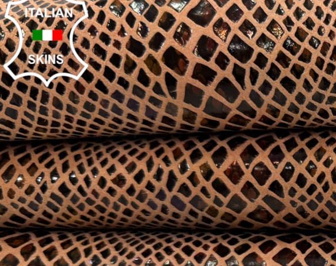 Delivered Duty paid - PEACH SNAKE PRINT On Italian Lamb leather skin 7+sqf 0.8mm #Z354