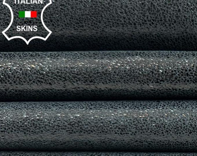 DARK GREY CRACKED Shimmer Shiny Print Thick Soft Italian Lambskin Sheep Lamb leather pack 2 hides skins total 12+sqf 1.1mm #C5563