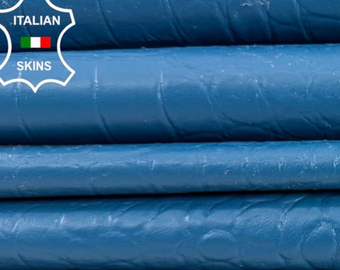 Delivered Duty paid - BLUE CROCODILE EMBOSSED On Italian Lamb leather pack 2 skins total 12+sqf 0.7mm #C7549