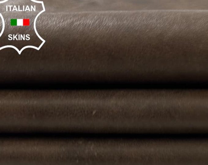 OLIVE BROWN RUSTIC Antiqued Look Vegetable Tan Thin Soft Italian Lambskin Sheep Lamb leather hide hides skin skins 5sqf 0.6mm #C4061