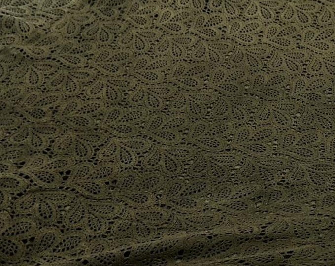OLIVE GREEN SUEDE Laser Engraved Soft Italian Lambskin Sheep Lamb leather pack 4 hides skins total 10sqf 0.7mm #C5039