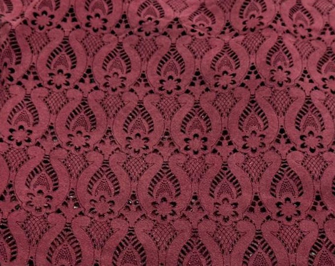 WINE BORDEAUX SUEDE Laser Engraved Thin Soft Italian Lambskin Sheep Lamb leather hide hides skin skins 2+sqf 0.5mm #C5041