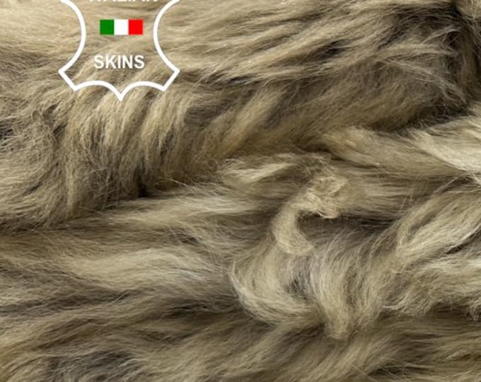 BEIGE DISTRESSED LONG Hair On Soft sheepskin Lamb shearling fur hairy sheep Italian leather 20"x28" 4 hides skins total 12sqf  #C4792