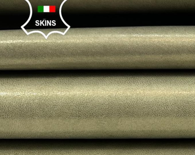 WASHED KHAKI GREEN Pearlised Vegetable Tan Economic Grade Italian Goatskin Goat leather pack 2 hides skins total 8+sqf 0.8mm #C5783