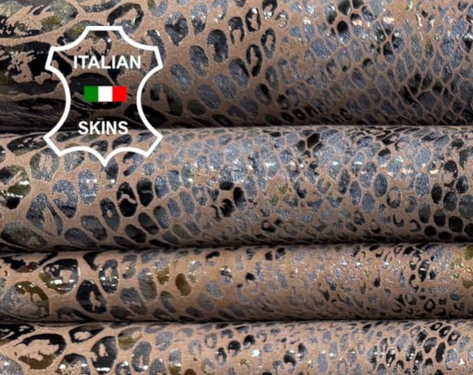 Delivered Duty paid - TAUPE & GREY SNAKE Print On Italian Lamb leather pack 3 skins total 20+sqf 0.8mm #Z356