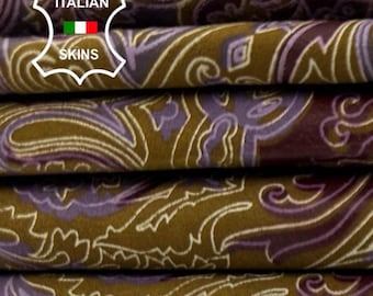 PLUM,PURPLE,MUSTARD Plaid Print Thin Soft Italian Lambskin Sheep Lamb leather pack 4 hides skins total 18sqf 0.6mm #C5303