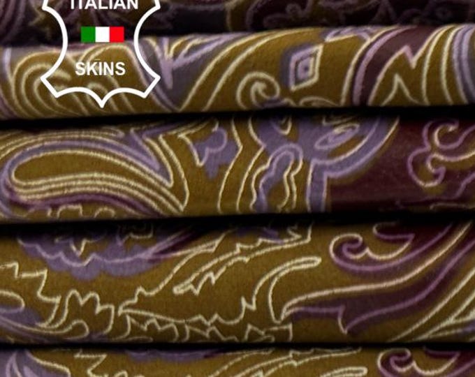 PLUM,PURPLE,MUSTARD Plaid Print Thin Soft Italian Lambskin Sheep Lamb leather pack 4 hides skins total 18sqf 0.6mm #C5303