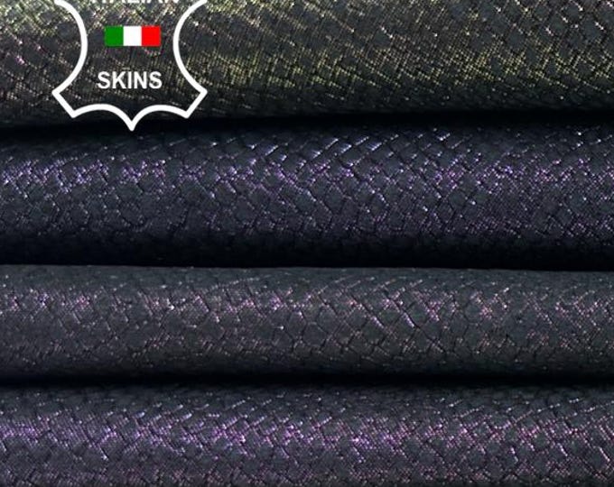 METALLIC HOLOGRAPHIC REPTILE Print On Black Vintage Look Italian Goatskin Goat Leather pack 2 hides skins total 5+sqf 0.8mm #C4970