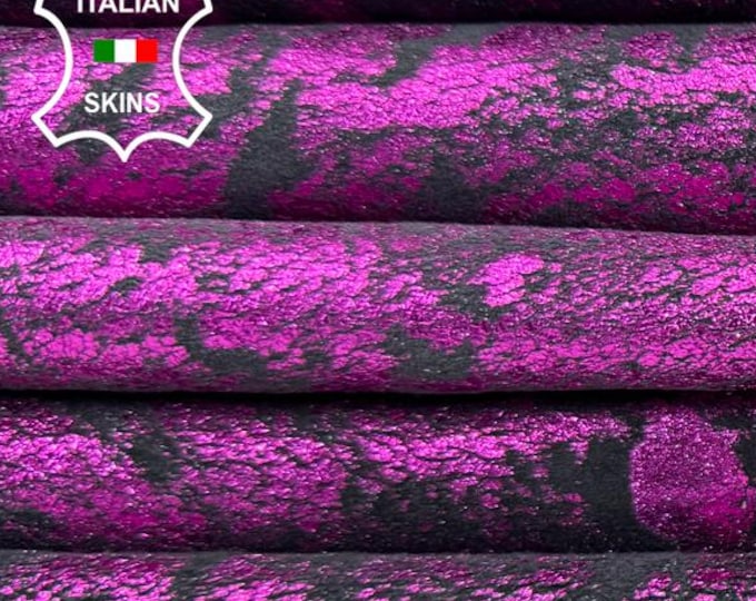 Delivered Duty Paid-METALLIC HOT PINK Vintage Thick Soft Italian Lamb leather pack 2 skins total 16sqf 1.2mm #C6804