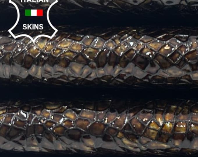 BRONZE DISTRESSED PATENT Shiny Mosaic Print Strong Italian Goatskin Goat leather pack 3 hides skins total 10+sqf 0.8mm #C5776