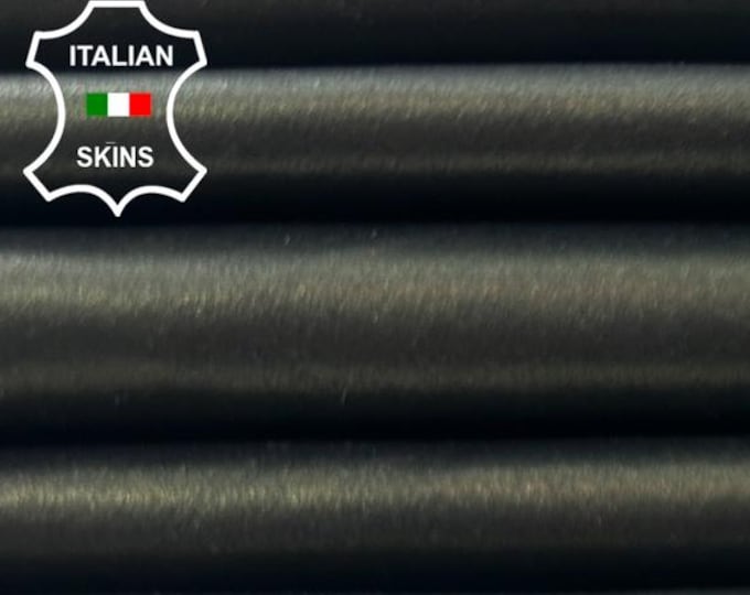 OLIVE PEARLIZED ON Black Thin Soft Italian Lambskin Sheep Lamb leather hide hides skin skins 5sqf 0.5mm #C5693
