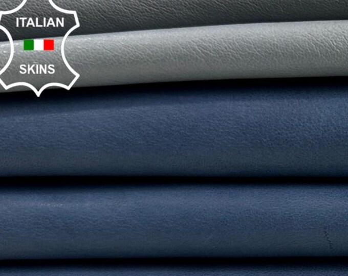 NATURAL BLUE  VINTAGE Look Vegetable Tan 2 Shades Thin Soft Italian Lambskin Sheep Lamb leather pack 2 hides skins total 10sqf 0.6mm #C4358