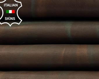 BROWN DISTRESSED TEAL Vintage Look Thin Soft Italian Lambskin Sheep Lamb leather hide hides skin skins 8+sqf 0.5mm #C3785