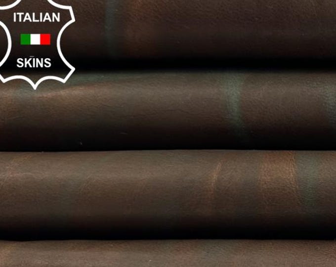 BROWN DISTRESSED TEAL Vintage Look Thin Soft Italian Lambskin Sheep Lamb leather hide hides skin skins 8+sqf 0.5mm #C3785
