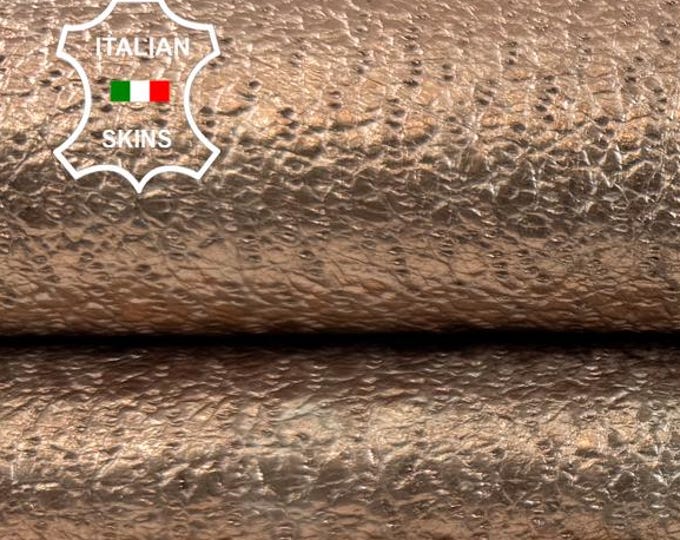 Delivered Duty Paid-METALLIC LIGHT COPPER Printed Distressed Soft Italian Calf leather skin 6+sqf 0.8mm #C6784